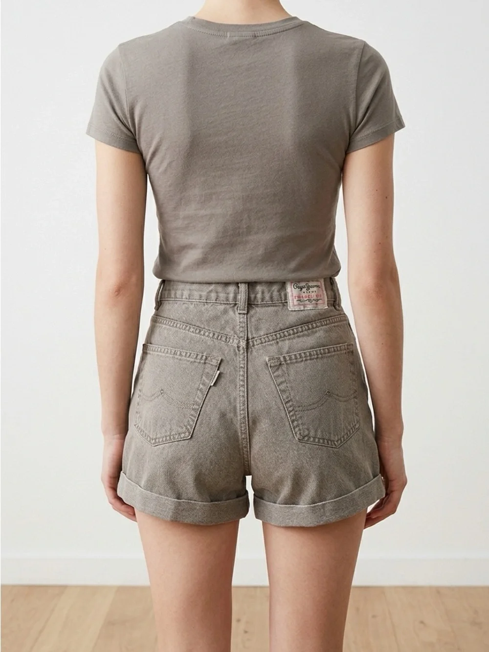 Pepe Jeans London High Rise Denim Shorts Taupe Cuffed Size 24 - Picture 1 of 12